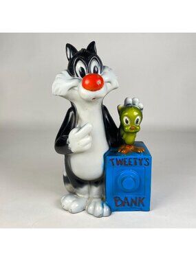 1972 Tweety and Sylvester Warner Bros Coin Bank Vinyl Tweety's Bank No Stopper